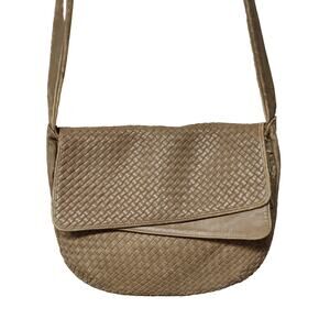Vintage 90s Tan Brio Messenger Bag Woven Leather Crossbody